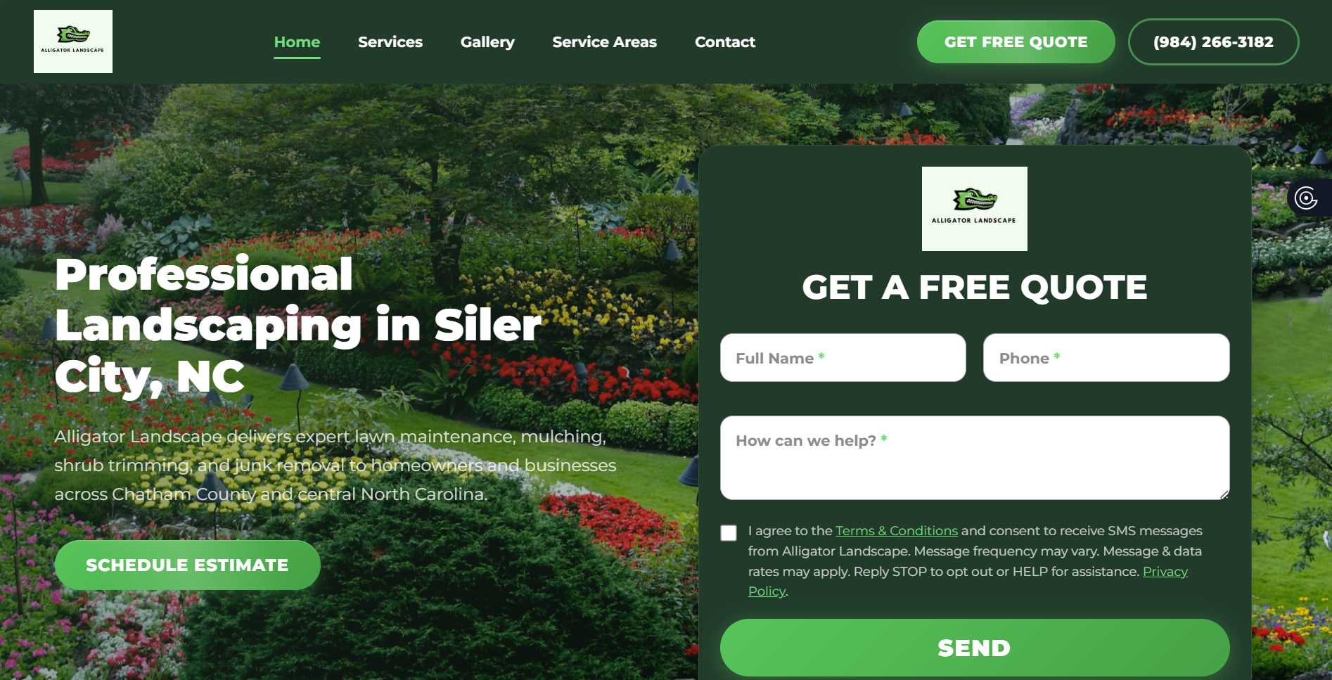 Alligator Lawn Care website screenshot
